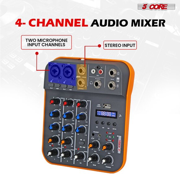 5 Core Audio Mixer 4 Channel DJ Equipment with Bluetooth USB Sound Board Console - Picture 11 of 12
